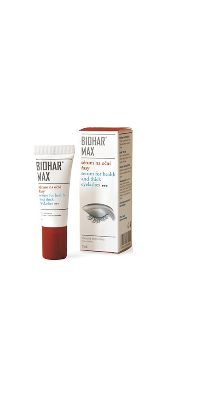 BIOHAR MAX na řasy 7ml, prostředkem pro aktivaci a posílení růstu očních řas určený k zevní aplikaci přímo na víčka. Pomáhá při nedostatečné tvorbě řas, posiluje slabé a prořídlé řasy, Benu, 149 Kč
