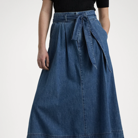 Lauren Ralph Lauren, BELTED DENIM MIDI SKIRT - Denimová sukně - stormee wash, Zalando, 3 353 Kč
