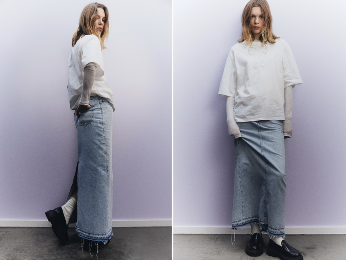 Džínová maxi sukně, různé odstíny modré, H&M, 449 Kč
