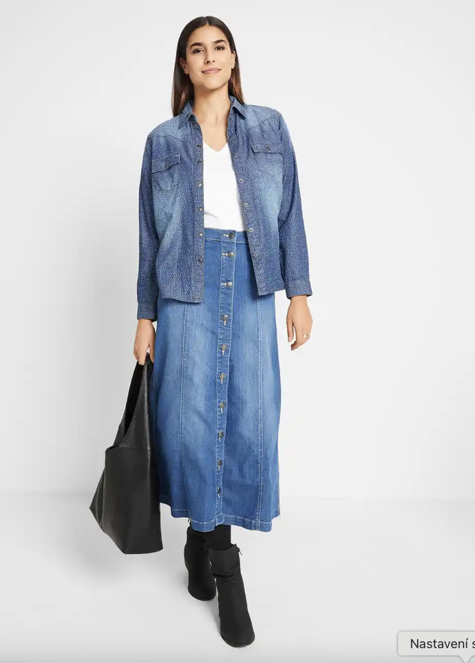 Pohodlná strečová džínová sukně, John Banner Jeans, Bonprix, 649 Kč

