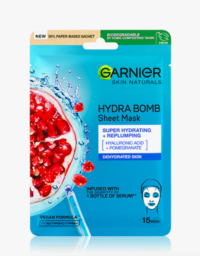 Hydratační plátýnková maska s kyselinou hyaluronovou, Garnier, 68 Kč
