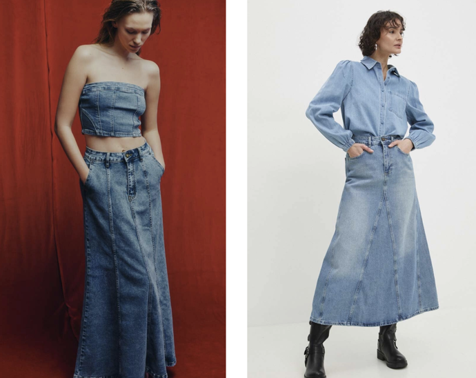 Džínová sukně Answear Lab, maxi, áčková, světlý denim, Answear, 549 Kč
