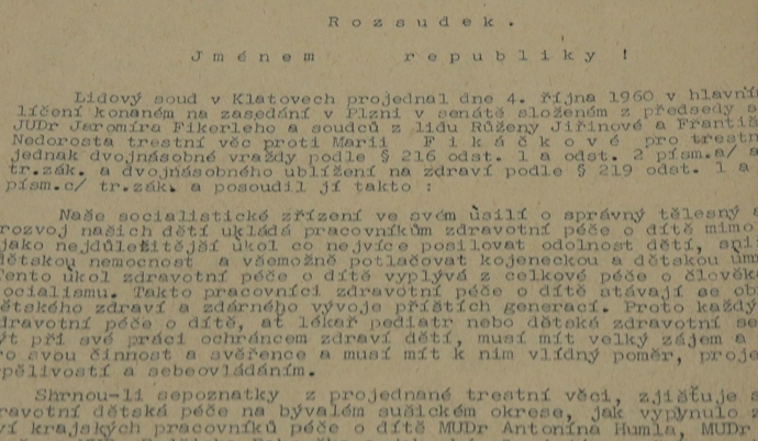 Zdravotní sestra Marie Fikáčková zavraždila dvě nemluvňata, byla odsouzena k trestu smrti
