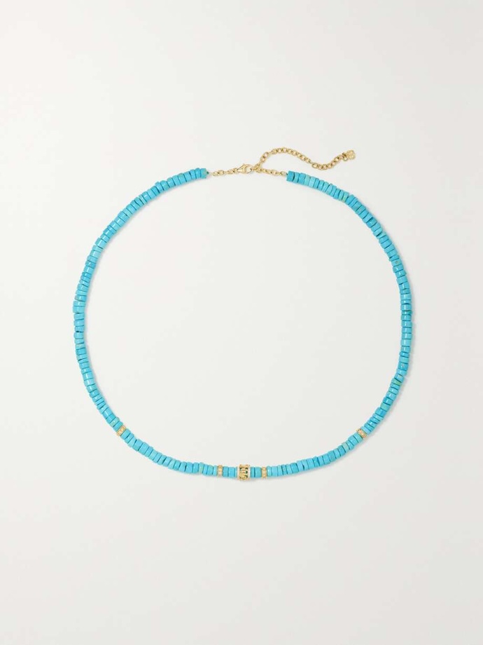 Náhrdelník z tyrkysových korálků Lucky Icon 14-karat gold, turquoise and diamond necklace, Sydney Evan, 4990 eur
