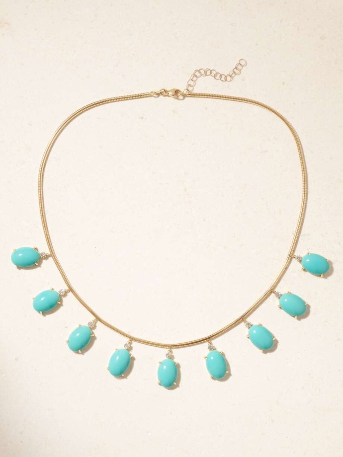 Náhrdelník s tyrkysy 18-karat gold, turquoise and diamond necklace, Jenna Blake, 20945 eur
