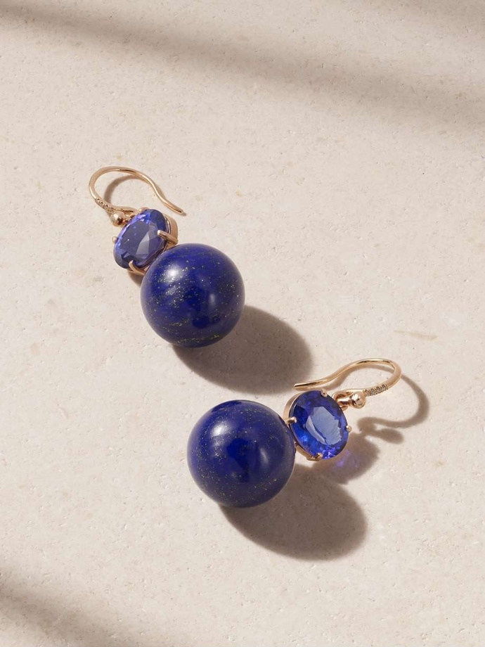 Náušnice s lapisem a tanzanity Gumball 18-karat rose gold multi-stone earrings, Irene Neuwirth, 13320 eur
