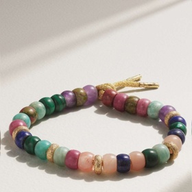 Náramek z korálků FORTE Beads Cartagena 18-karat gold and Lurex multi-stone bracelet, Carolina Bucci, 1580 eur
