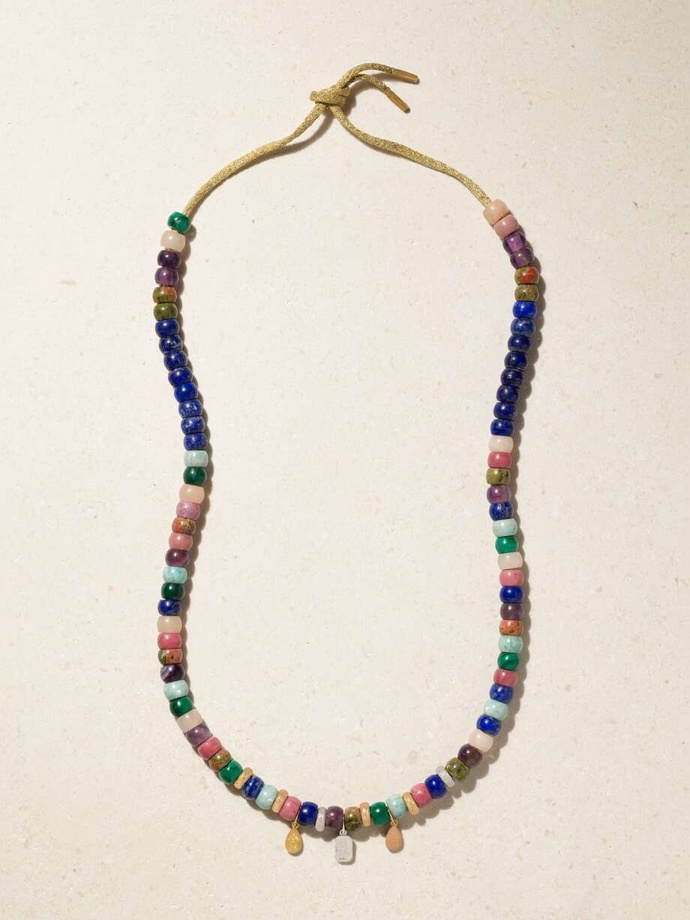 Náhrdelník z korálků Cartagena FORTE Beads 18-karat yellow, rose and white gold and Lurex multi-stone necklace, Carolina Bucci, 3840 eur
