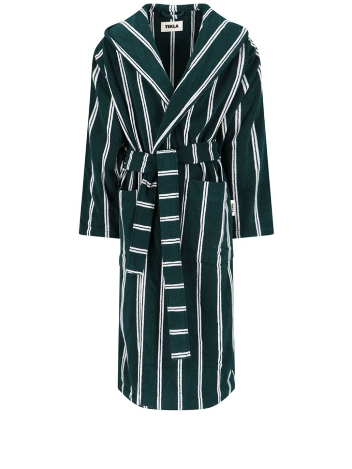 Pruhovaný župan s kapucí striped bath robe, Tekla, 205 eur
