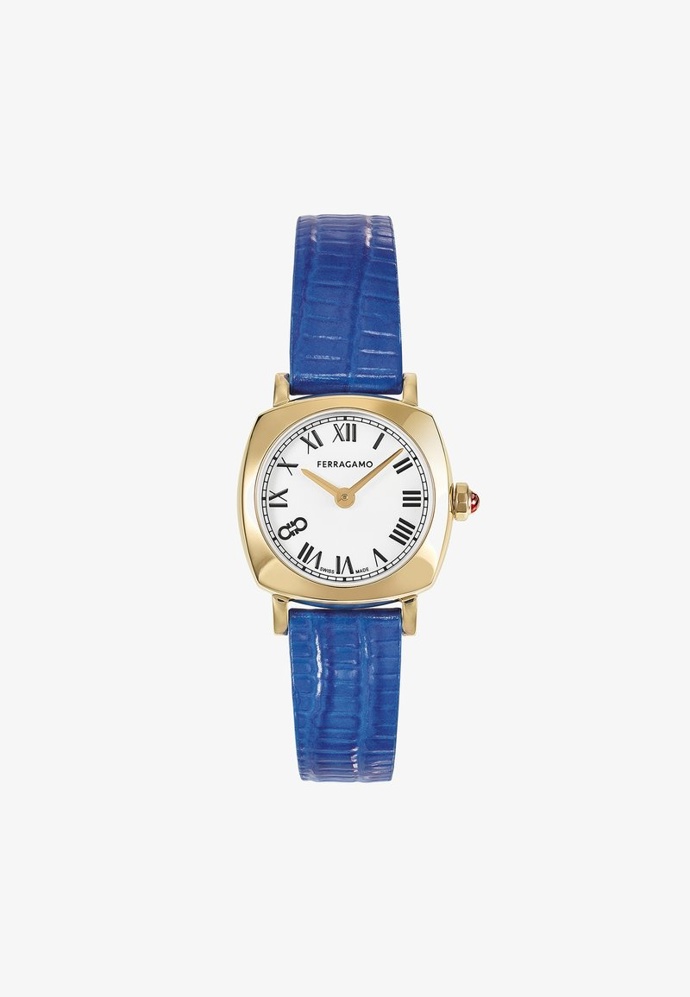 Hodinky Quartz Soft Square s koženým řemínkem modré, Ferragamo, 18000 Kč
Hodinky Quartz Soft Square s koženým řemínkem modré, Ferragamo, 18000 Kč