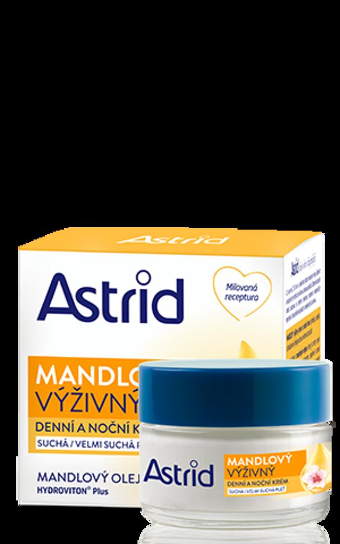 Mandlový výživný denní a noční krém Astrid ALMOND CARE (50 ml, 100 Kč). Zzjemňuje, posiluje a hloubkově vyživuje i velmi suchou pleť. Bohaté složení s mandlovým olejem, který je známý svými zvlhčujícími a vyživujícími vlastnostmi, spolehlivě chrání pleť a zanechává ji bez pocitu pnutí.
