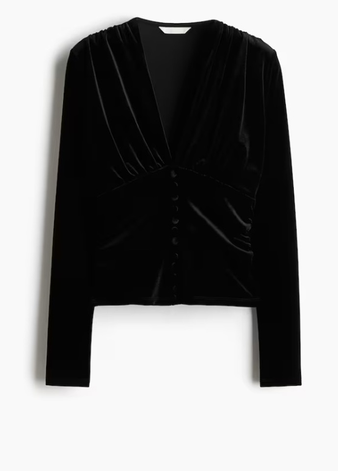 Řasený velurový top, H&M, 479 Kč

