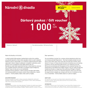 Dárková poukázka do Národního divadla, 1000 Kč
Dárková poukázka do Národního divadla, 1000 Kč