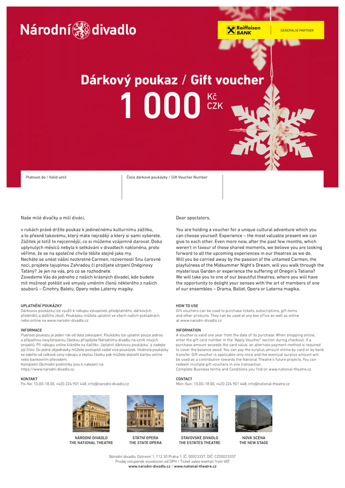 Dárková poukázka do Národního divadla, 1000 Kč
