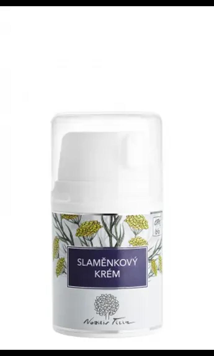 Slaměnkový krém Nobilis Tilia (50 ml, 459 Kč). Vydatná péče pro zralou pleť a pleť s vráskami. Suchou pleť důkladně vyživuje, hydratuje a silně promašťuje, aby vypadala svěže a zdravě. 
