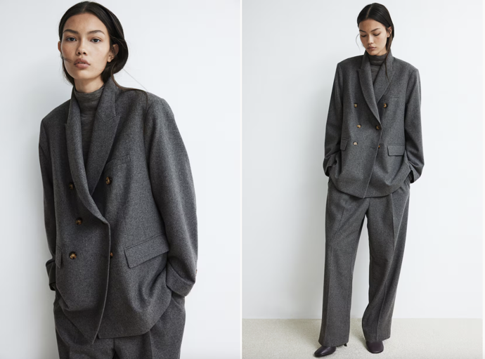 Dvouřadové vlněné sako, tmavě šedý melír a černá, H&M, 1459 Kč

 
