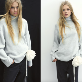 Svetr z jemného úpletu s vysokým límcem, tyrkysová (a jiné barvy), H&M, 599 Kč
