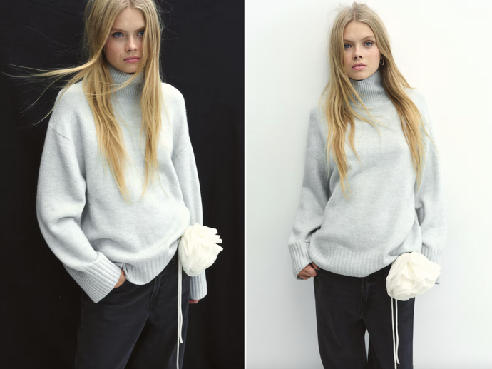 Svetr z jemného úpletu s vysokým límcem, tyrkysová (a jiné barvy), H&M, 599 Kč
