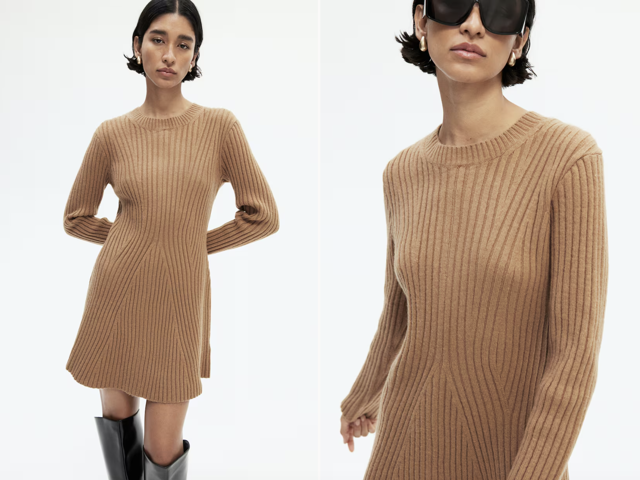 Šaty z žebrovaného úpletu, mocha a další barvy, H&M, 899 Kč
