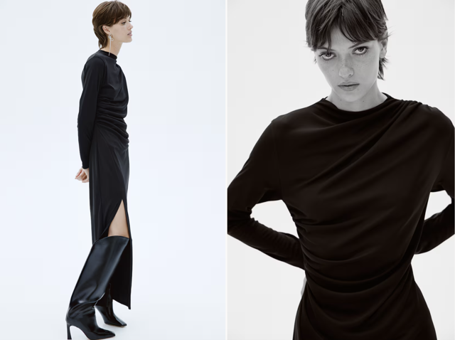 Draped maxi dress, černý, H&M, 839 Kč
