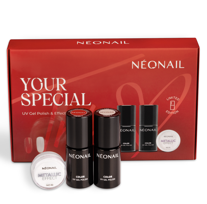 Your Special Trio Neonail je vánoční sada se 2 limitovanými hybridními laky na nehty a prachem s metalickým efektem. Cena je 299 Kč (prodává Hebe).
