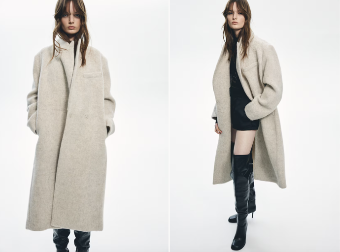 Vlněný kabát, světle béžový melír, H&M, 5 499 Kč
