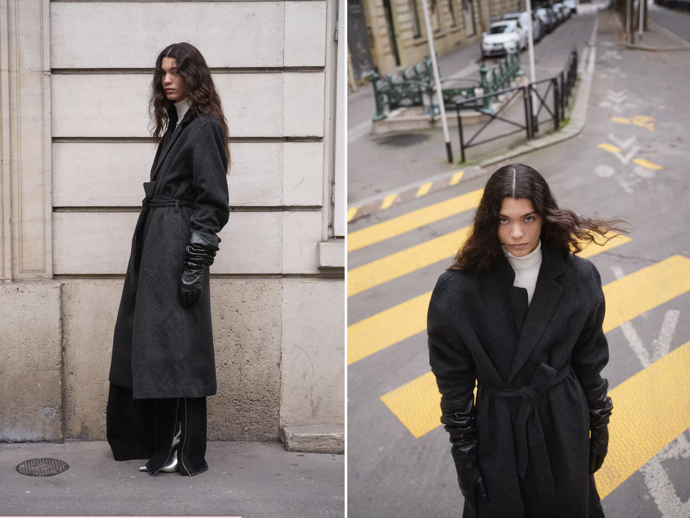 Kabát s česaným povrchem a vázacím páskem, různé barvy, H&M, 1 459 Kč
