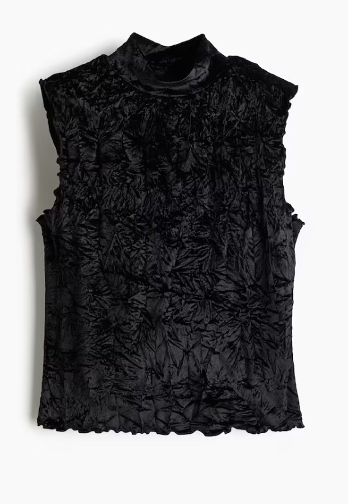 Top z mačkaného veluru bez rukávů, H&M, 359 Kč
