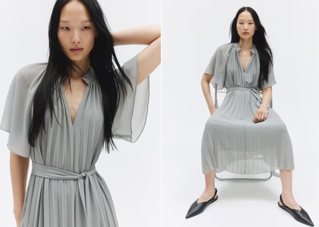 Plisované šaty s vázacím páskem, H&M, 1 199 Kč

