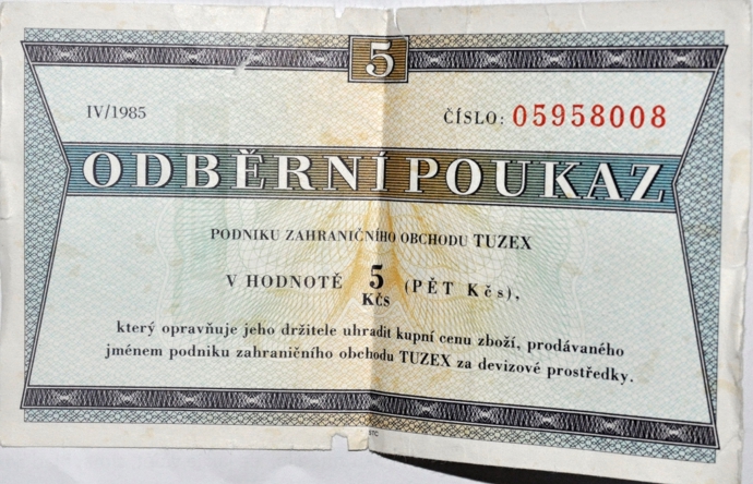 Bony, odběrní poukázka do Tuzexu
