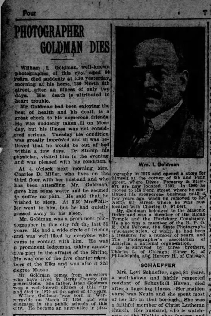 Novinová zpráva v Times o Goldmanově smrti v roce 1922.

