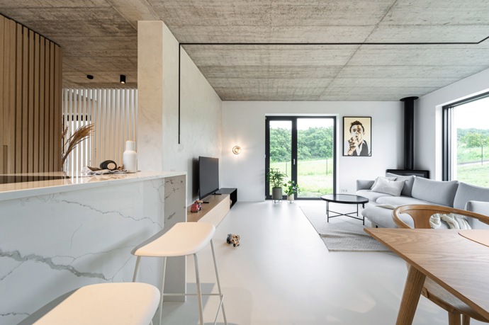 U několika rodinných domů nedaleko Brna se dokončovala hrubá stavba, když jedni z majitelů oslovili architektku Kateřinu Horych, aby jim projekt dotáhla a dům zařídila. Přišla těsně před tím, než se měly nahodit stropy.

