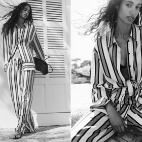 široké natahovací kalhoty, pruhy, H&M, 479 Kč
