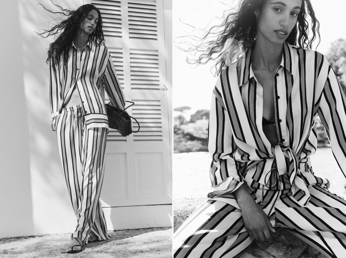 široké natahovací kalhoty, pruhy, H&M, 479 Kč
