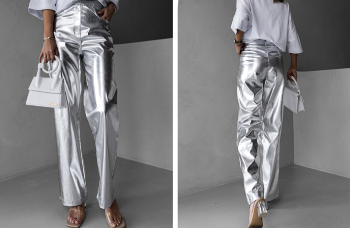 Stříbrné široké metalické kalhoty EMPU, stříbrné, Erika Fashion, 849 Kč
