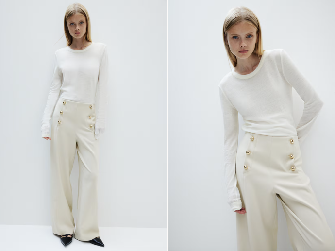 Keprové kalhoty s předními knoflíky, béžová (i jiné barvy), H&M, 649 Kč

