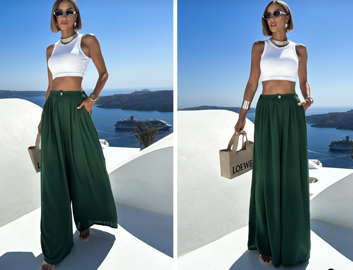 Smaragdové široké extra wide leg kalhoty VATIKA, ErikFashion, 599 Kč
