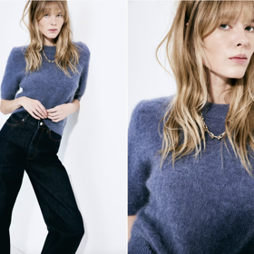 Top z mohérové směsi, tlumená tmavomodrá, H&M, 1 459 Kč
