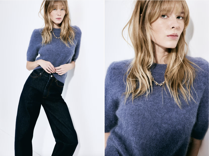 Top z mohérové směsi, tlumená tmavomodrá, H&M, 1 459 Kč
