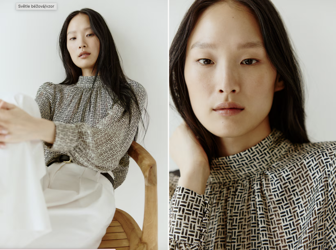 Vzorovaná halenka hedvábná, černobílá, H&M, 179 Kč
