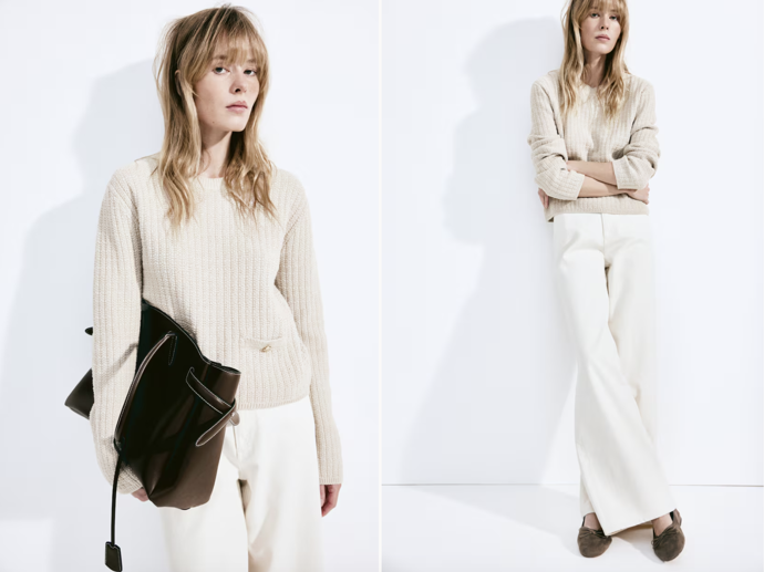 Svetr z perličkového úpletu, světle béžová, H&M, 719 Kč
