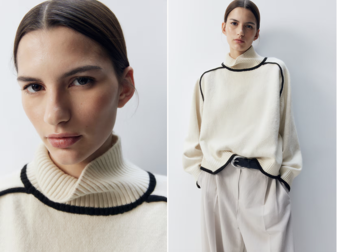 Svetr s vysokým límcem, Krémová/černá, H&M, 719 Kč
