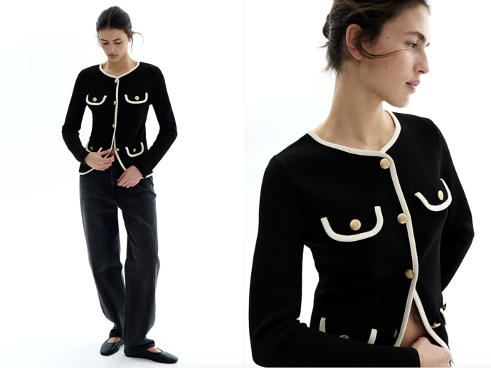 Pletený propínací svetr, černý, H&M, 1 199 Kč
