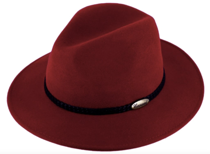 Vínový klobouk fedora plstěný - bordó s koženým pleteným páskem (mnoho barev v nabídce) Fiebig, carlsbad hat, 1999 Kč
