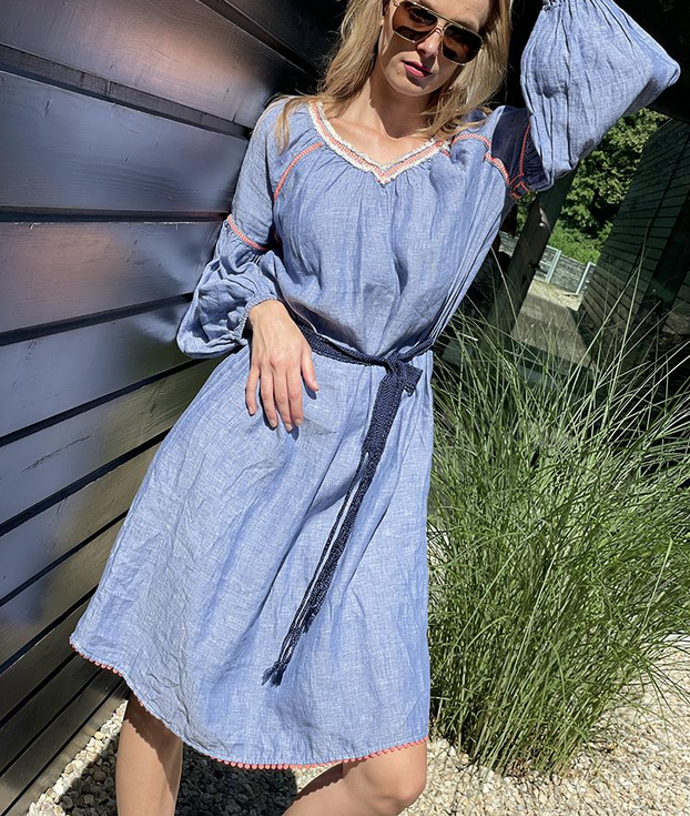 Šaty dámské Replay BOHO modré lněné, 800 Kč
