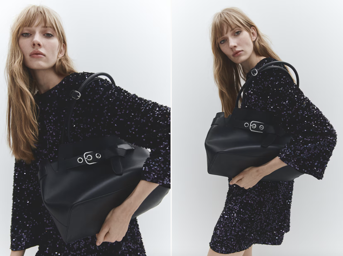 Kabelka tote bag s páskem, černá, H&M, 839 Kč
