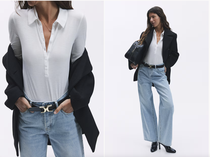 Žerzejové triko s límečkem, bílá a černá, H&M, 309 Kč
