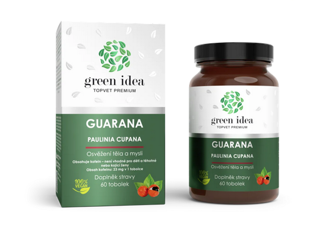 Guarana je původem jihoamerická bylinka s vysokým obsahem přírodního kofeinu, který nezpůsobuje nepříznivé projevy. Přispívá k navození fyzické i psychické vitality. Stimuluje lepší duševní a fyzický výkon. Podporuje motivaci. Podporuje imunitní systém. Vhodný doplněk pro kontrolu tělesné hmotnosti a normální trávení. 248 Kč
