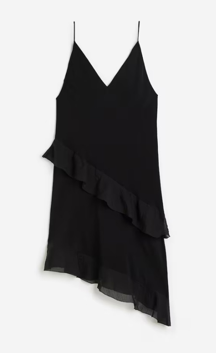 Saténové šaty slip dress s volánky, H&M, 1 299 Kč
