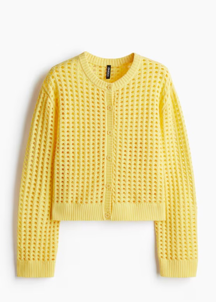 Propínací svetr z dírkovaného úpletu, H&M, 599 Kč
